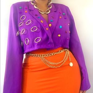 Vintage reworked colorful cropped gem blazer
